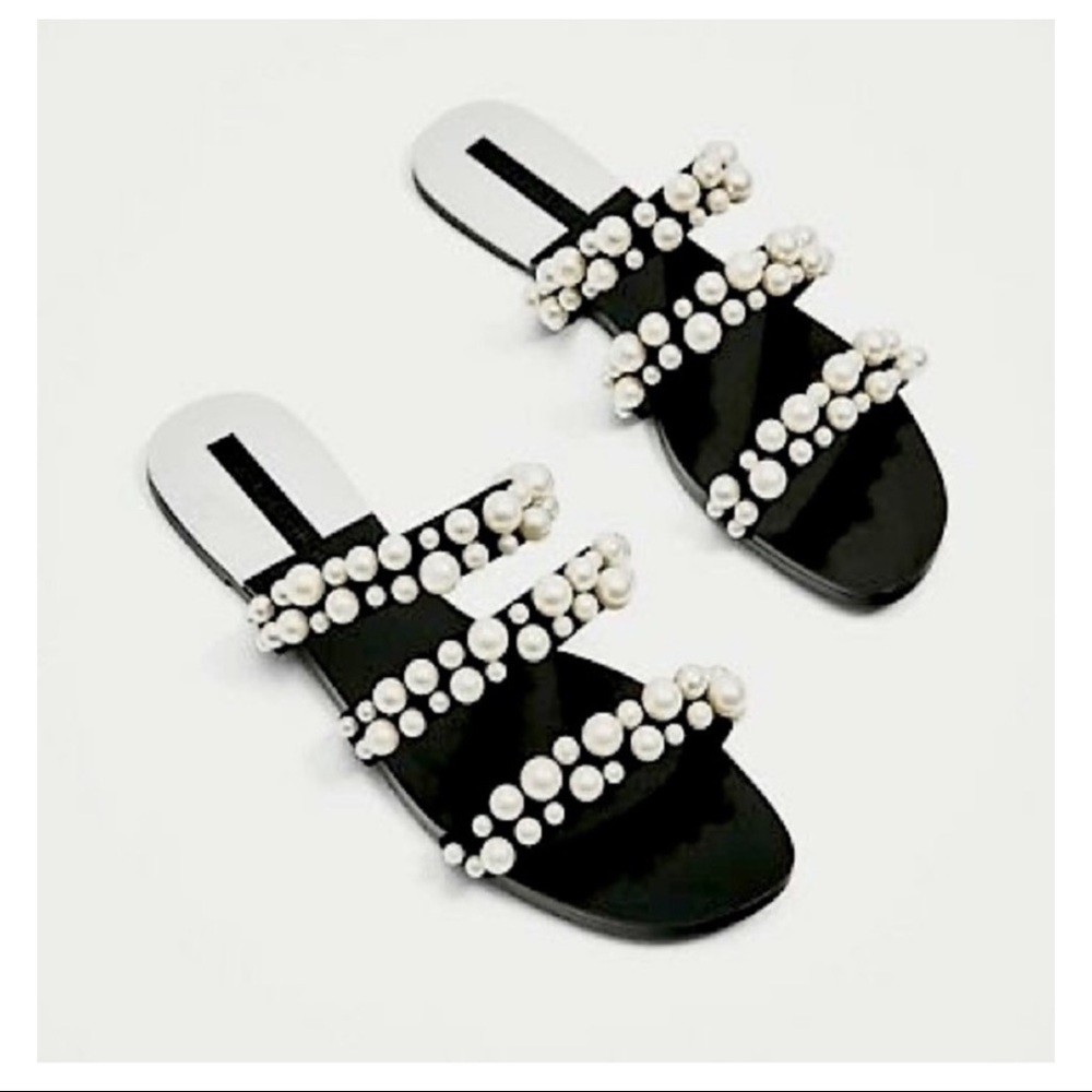 ZARA VELVET PEARL SANDALS Size 39